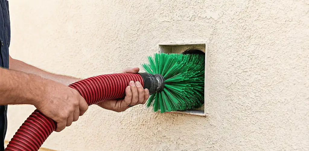 Air duct cleaning brush removing debris from a vent opening in Kansas City, MO