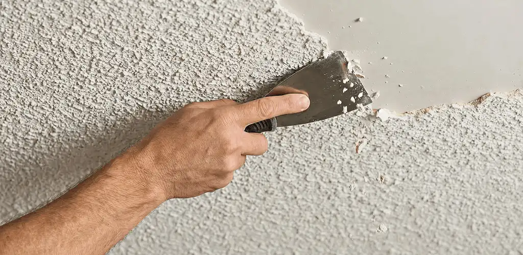 Popcorn ceiling removal scraping off textured ceiling finish in Kansas City, MO