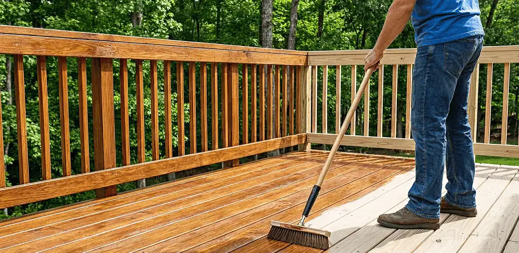 Deck staining and sealing application on a wood deck in Kansas City, MO