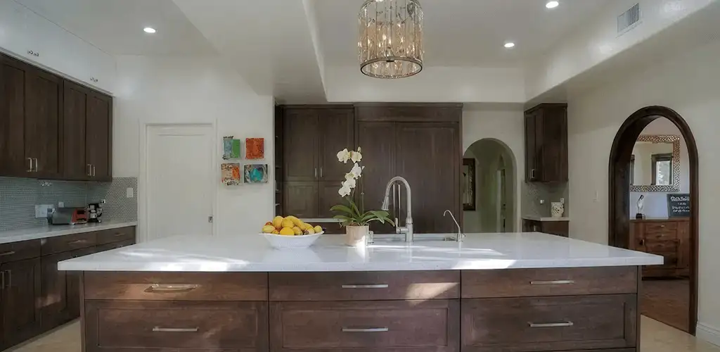 Cabinet refacing project with updated kitchen cabinets and island in Kansas City, MO