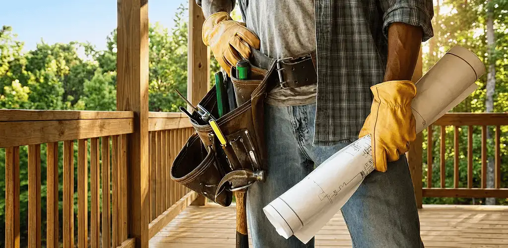 Professional handyman with tool belt ready for home repairs in Kansas City, MO