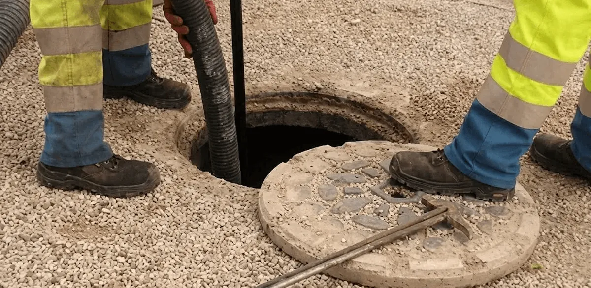 Drain cleaning crew clearing a sewer access point with professional equipment in Kansas City, MO